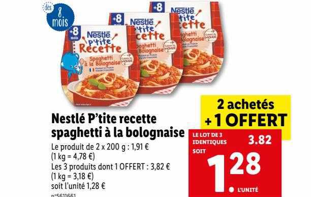 nestlé p'tite recette spaghetti à la bolognaise