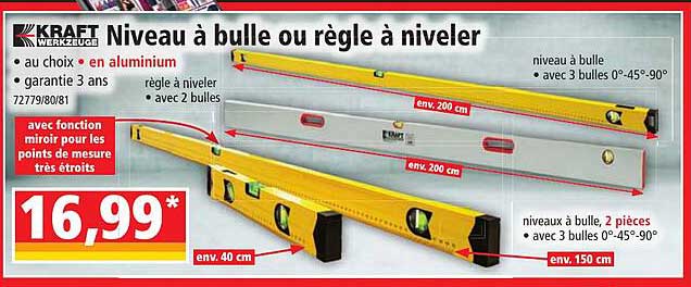 niveau à bulle ou règle à niveler kraft werkzeuge
