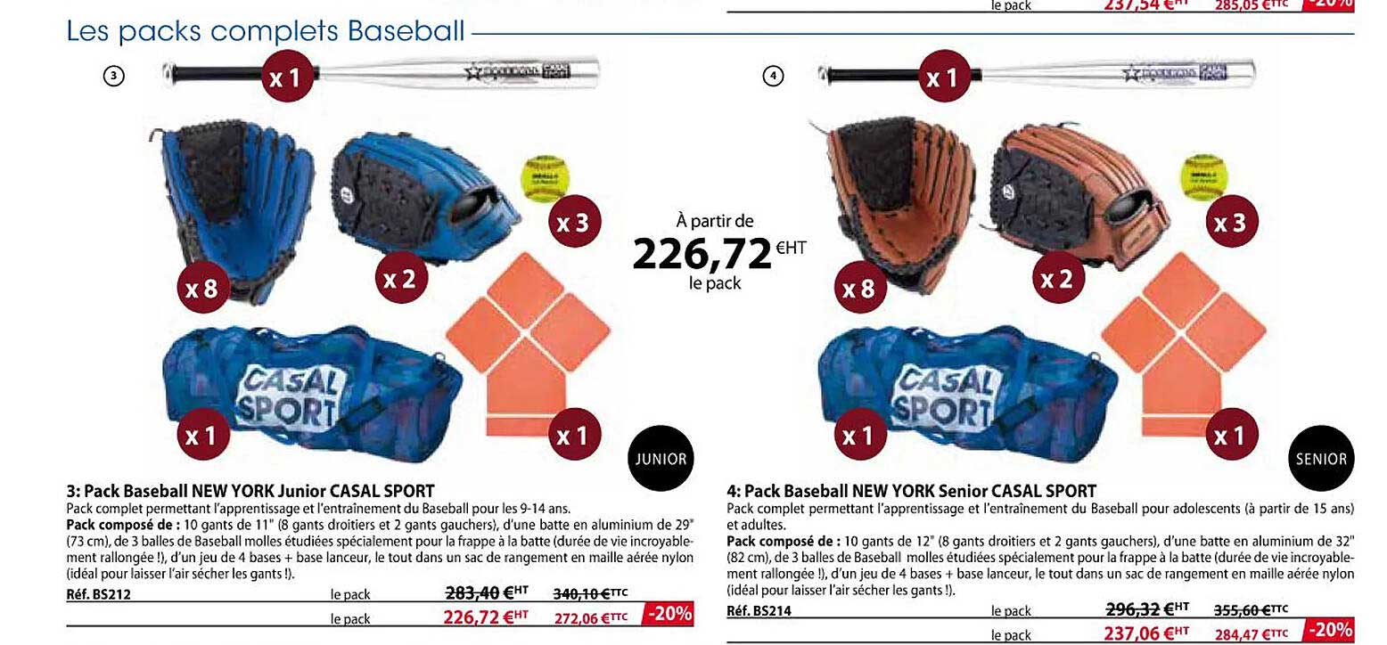 pack baseball new york junior casal sport, pack baseball new york senior casal sport