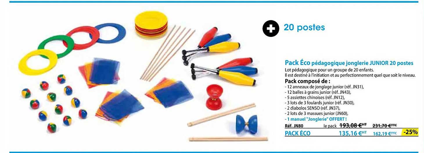 pack éco pédagogique jonglerie junior 20 postes