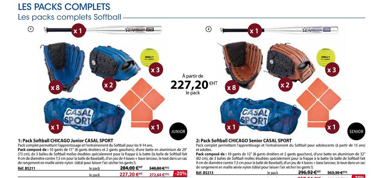 pack softball chicago junior casal sport, pack softball chicago senior casal sport