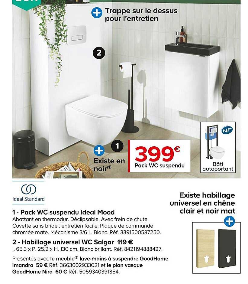 pack wc suspendu idéal mood, habillage universel wc salgar