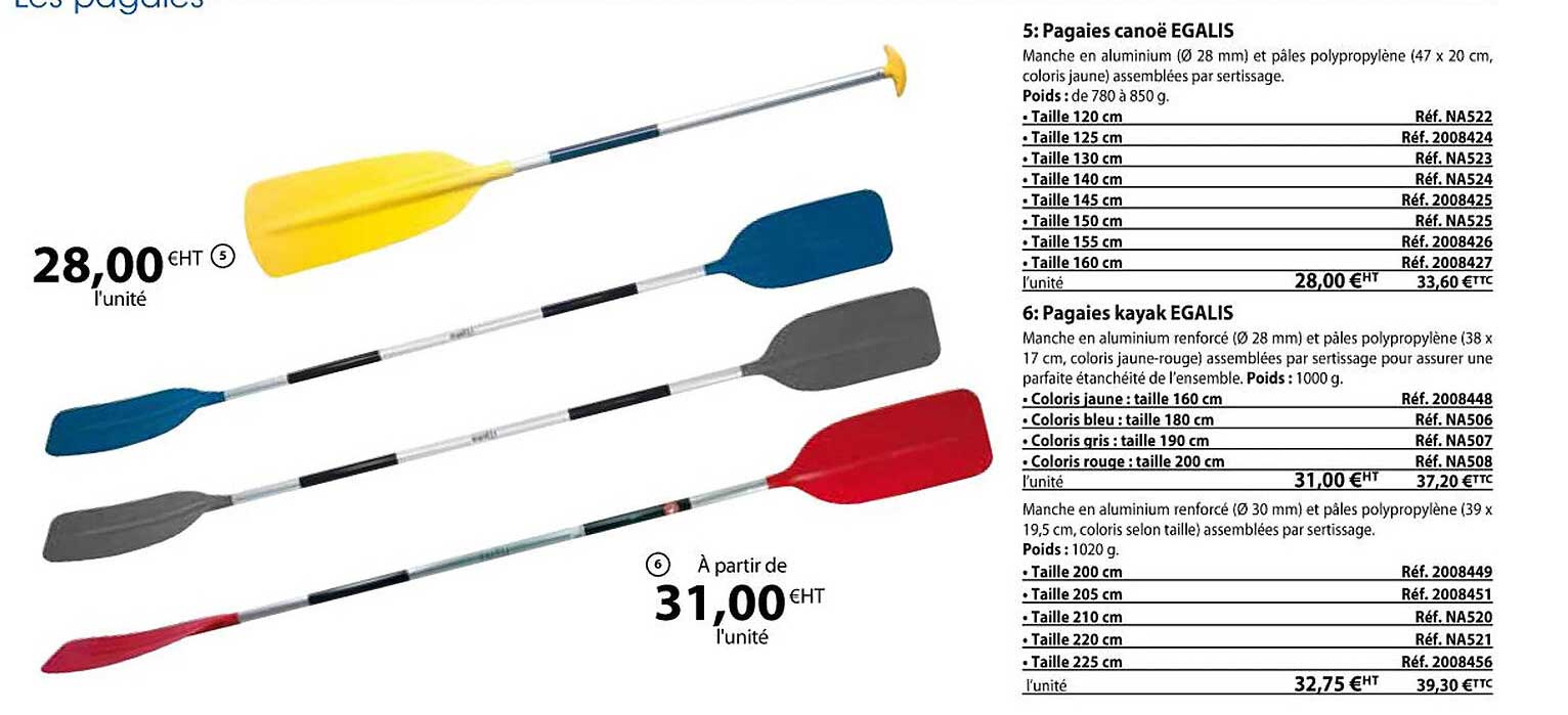 pagaies canoë egalis, pagaies kayak egalis