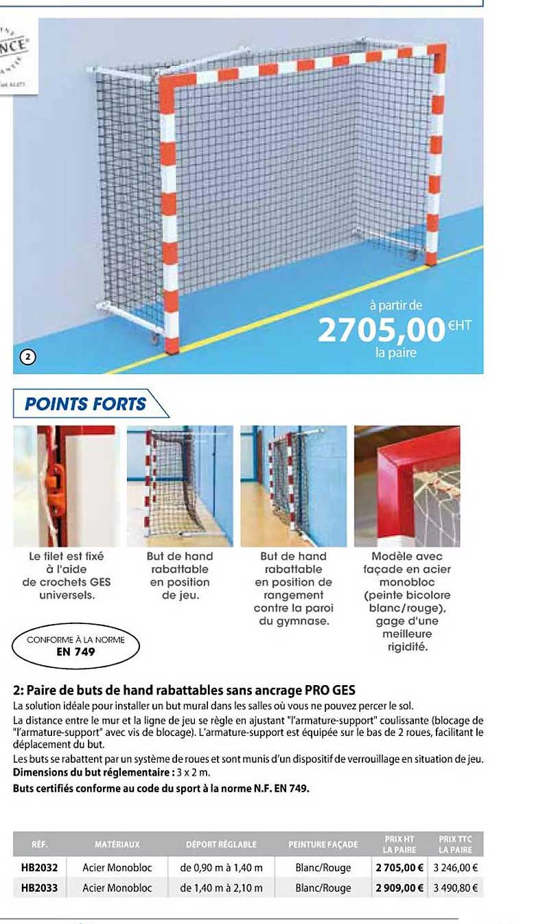 paire de buts de hand rabattables sans ancrage pro ges