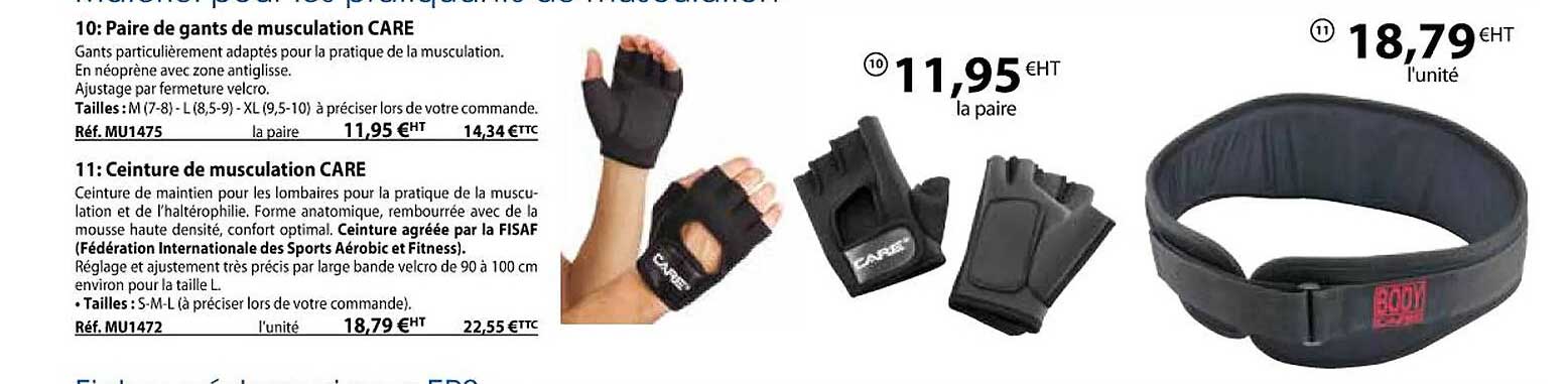 paire de gants de musculation care, ceinture de musculation care