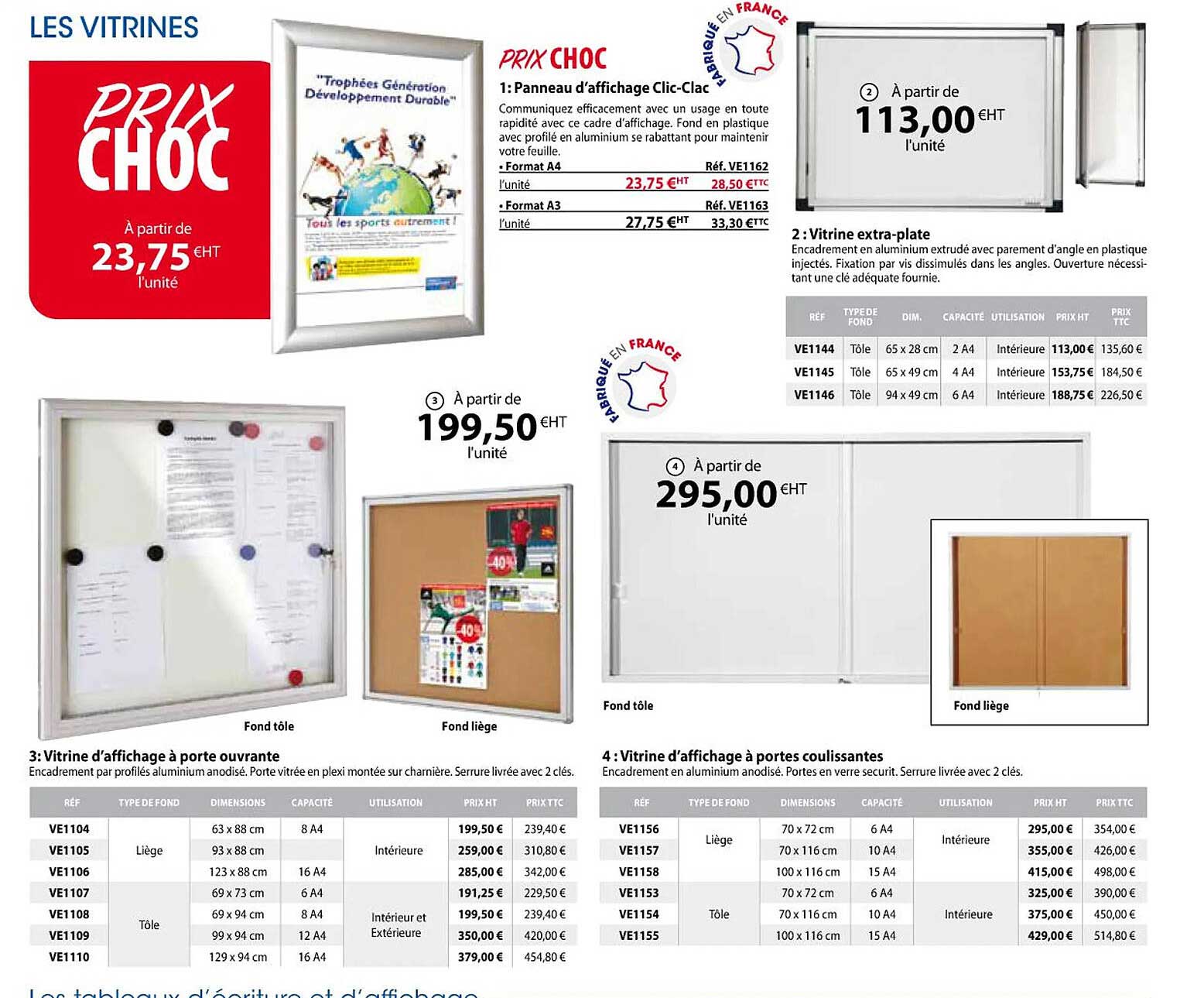 panneau d'affichage clic-clac, vitrine d'affichage à porte ouvrante, vitrine d'affichage à portes coulissantes, vitrine extra-plate