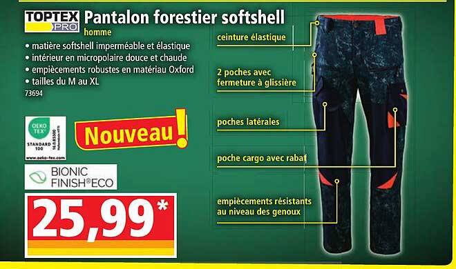pantalon forestier softshell homme toptex pro