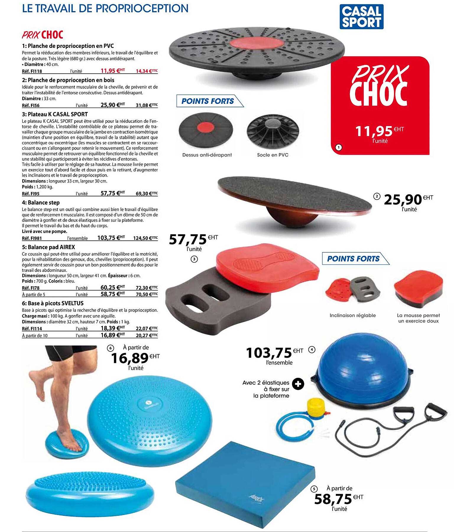 planche de proprioception en pvc, planche de proprioception en bois, plateau k casal sport, balance step, balance pad airex, base à picots sveltus