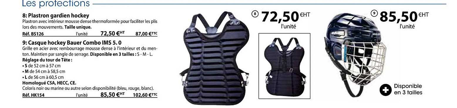 plastron gardien hockey, casque hockey bauer combo ims 5.0