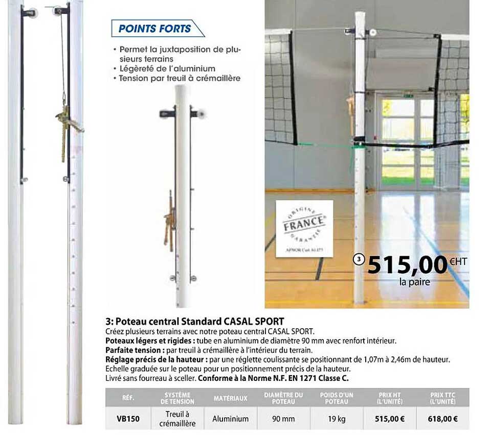 poteau central standard casal sport