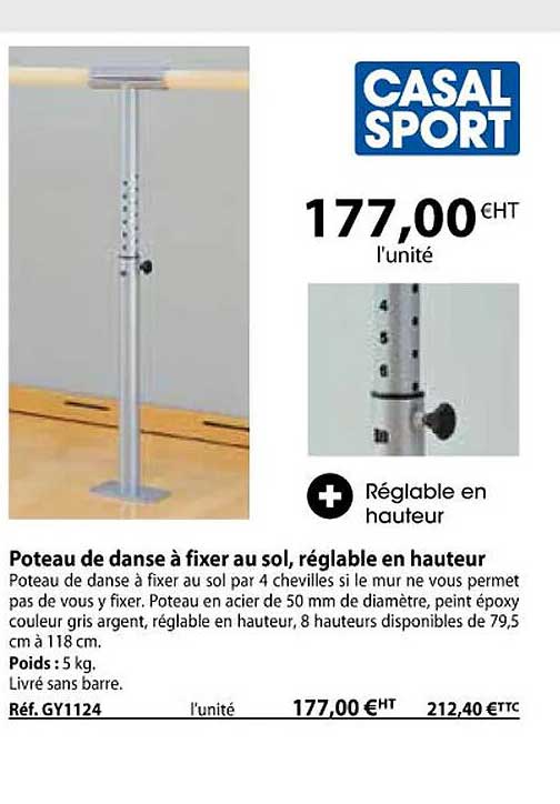 poteau de danse à fixer au sol, réglable en hauteur