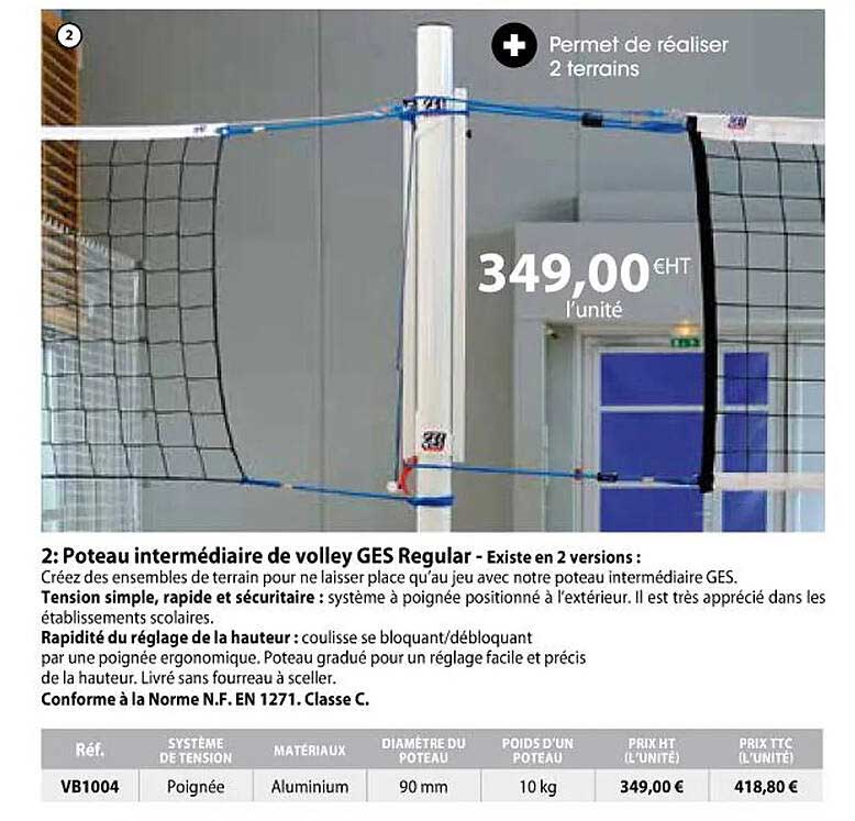 Poteau Intermédiaire De Volley Ges Regular