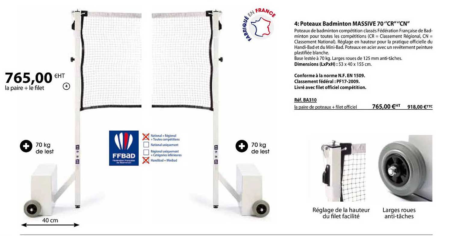 poteaux badminton massive 70 "cr" "cn"