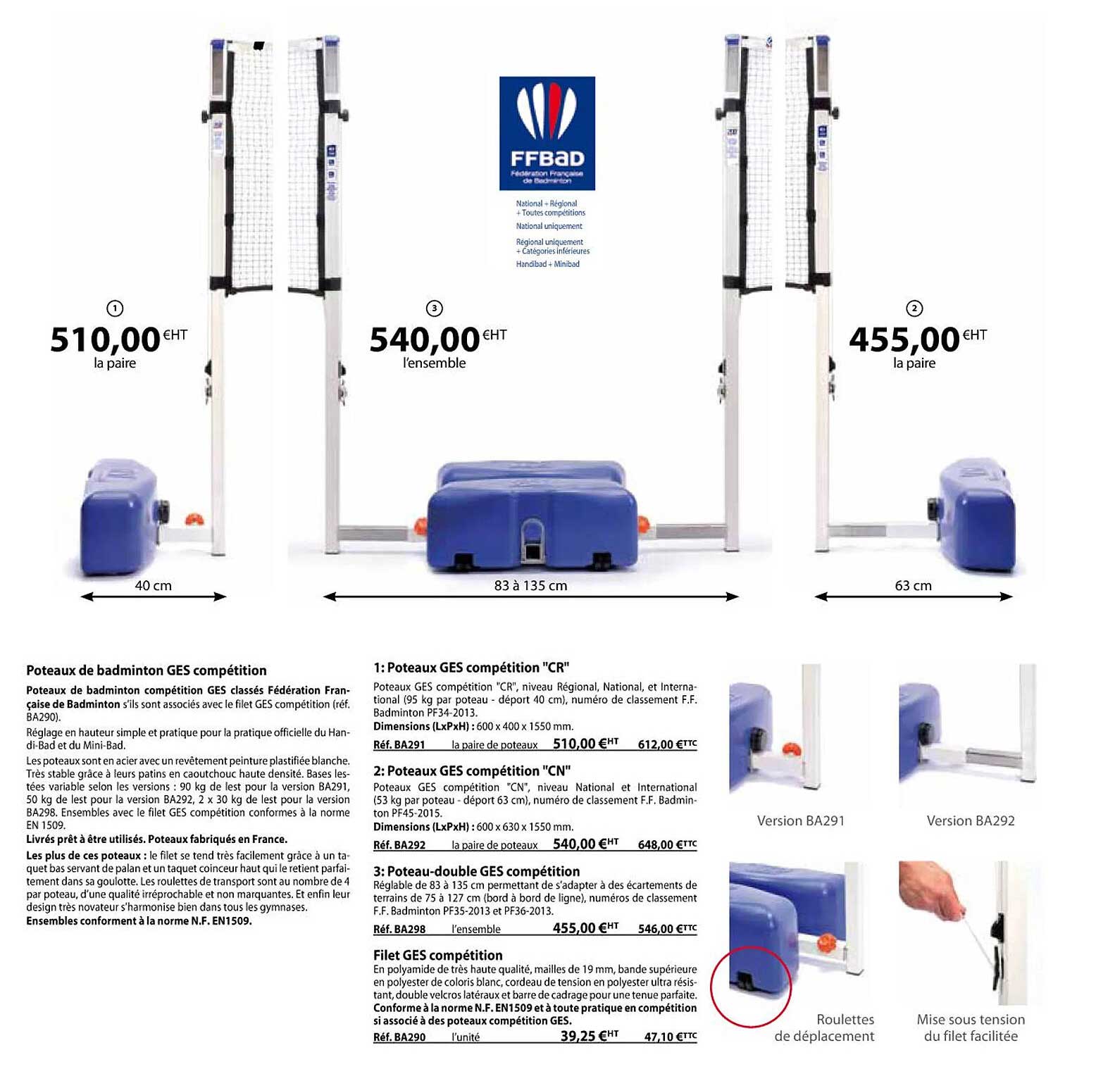 Poteaux De Badminton Ges Compétition, Poteaux Ges Compétition "cr", Poteaux Ges Compétition "cn", Poteaux-double Ges Compétition, Filet Ges Compétition