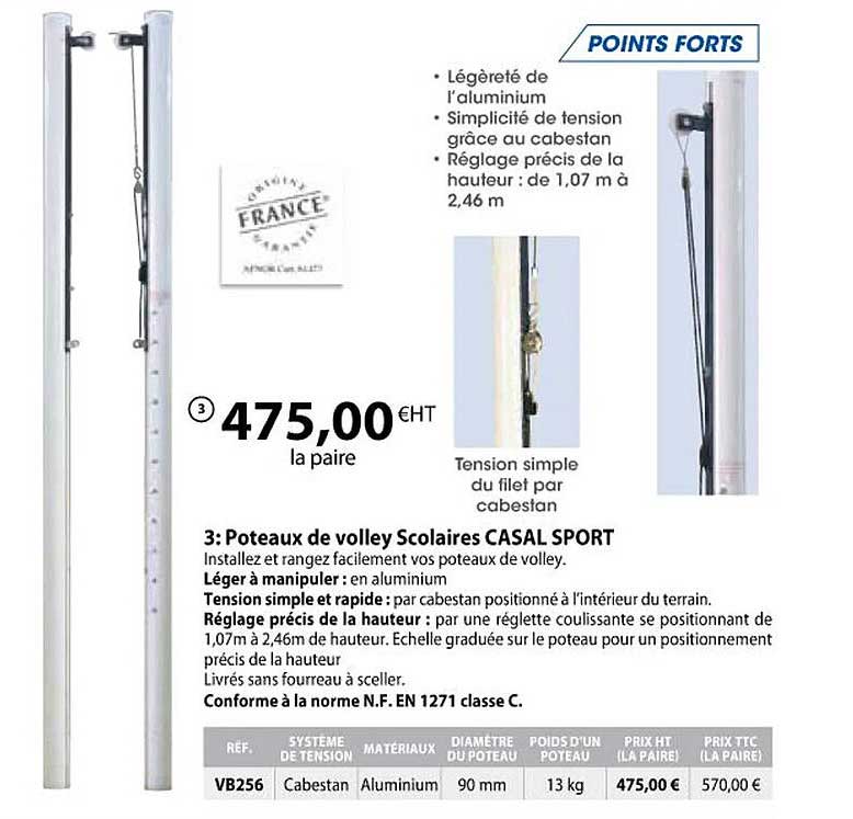 poteaux de volley scolaires casal sport