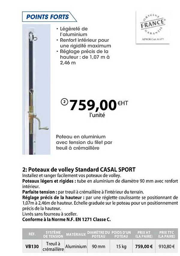 poteaux de volley standard casal sport
