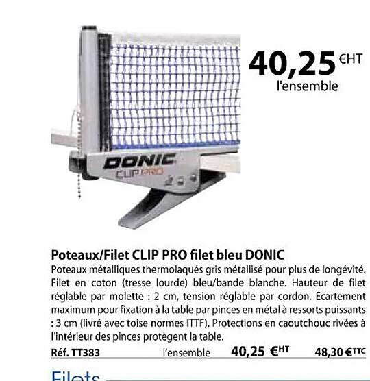poteaux-filet clip pro filet bleu donic