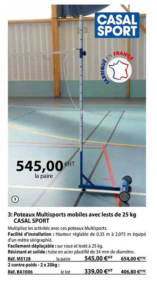 poteaux multisports mobiles avec lests de 25 kg casal sport