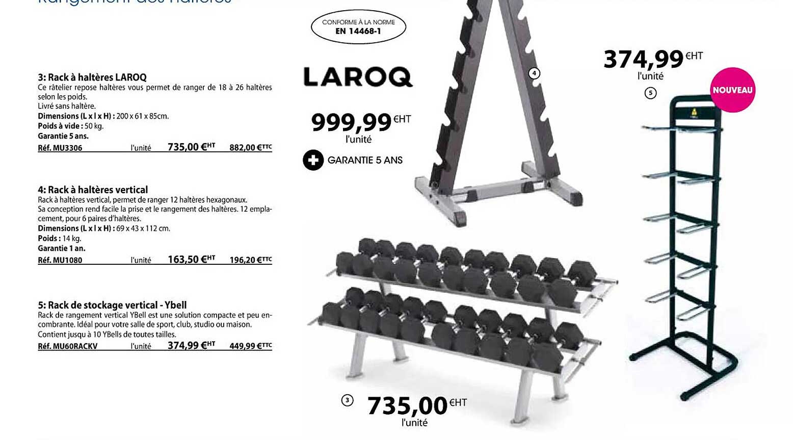 rack à haltères laroq, rack à haltères vertical, rack de stockage vertical - ybell