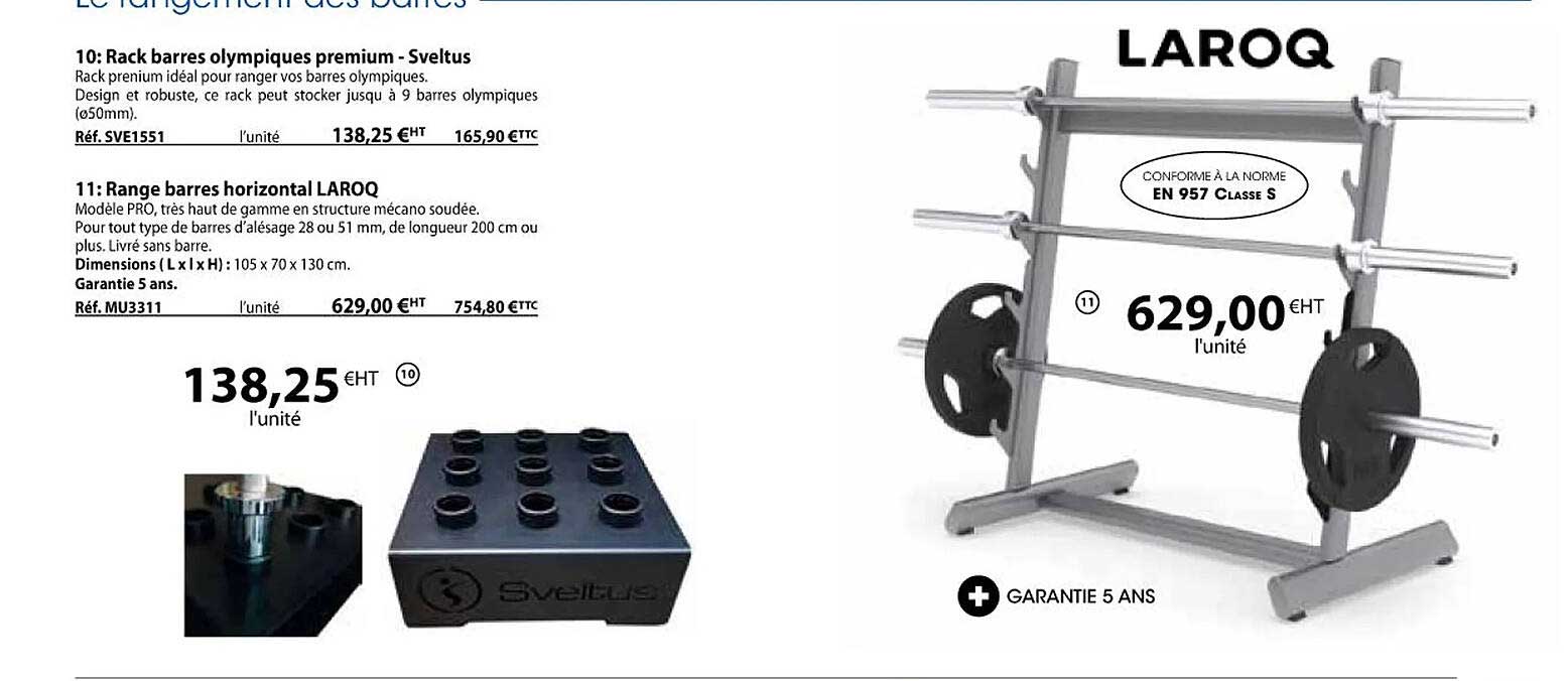 rack barres olympiques premium - sveltus, range barres horizontal laroq