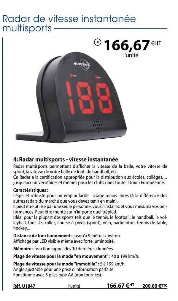 radar multisports - vitesse instantanée