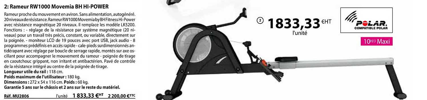 rameur rw1000 movemia bh hi-power