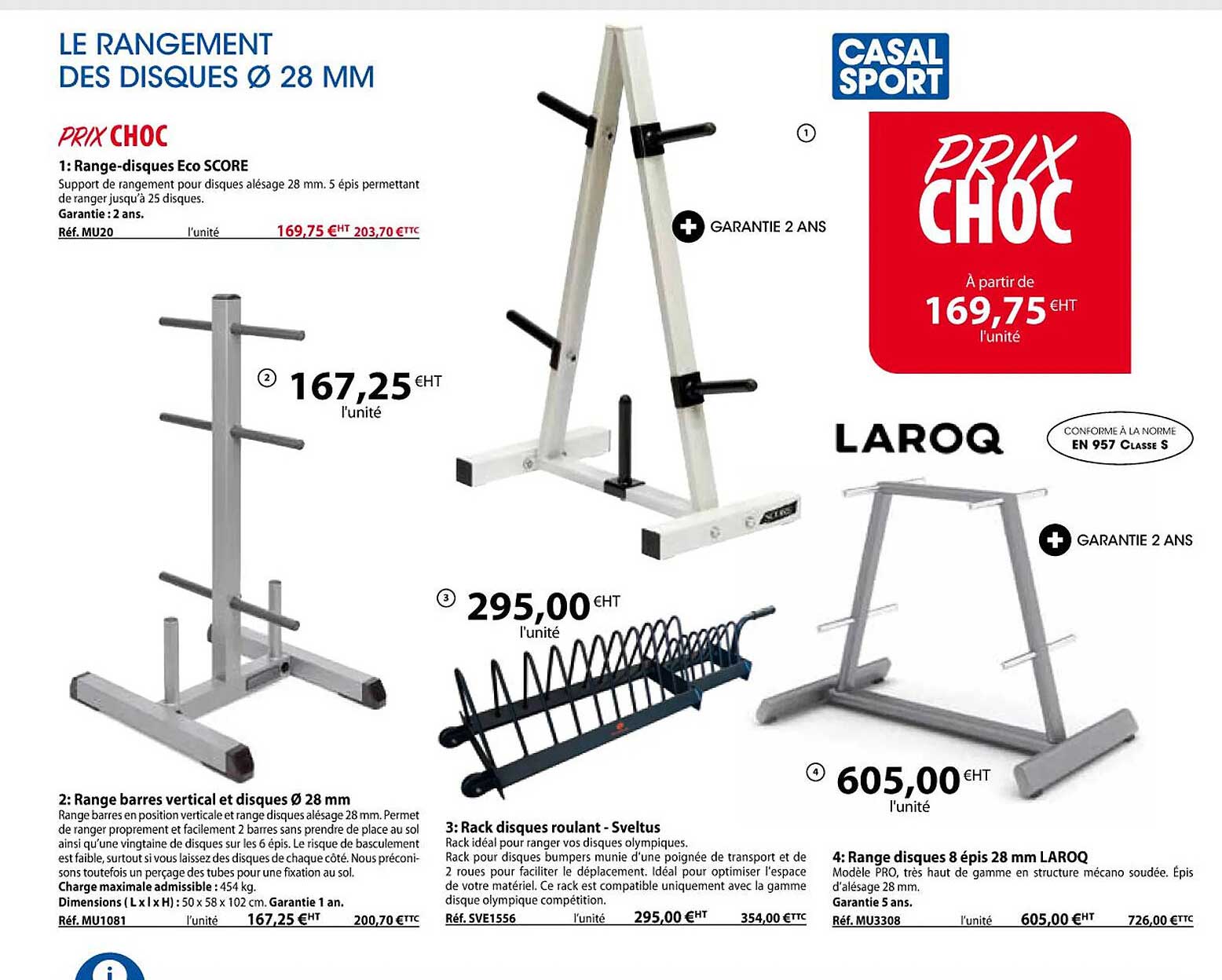 range-disques eco score, range barres vertical et disques ø 28 mm, rack disques roulant - sveltus, range disques 8 épis 28 mm laroq