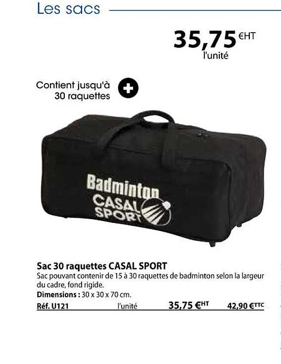 sac 30 raquettes casal sport