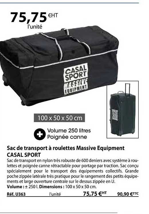 sac de transport à roulettes massive équipment casal sport