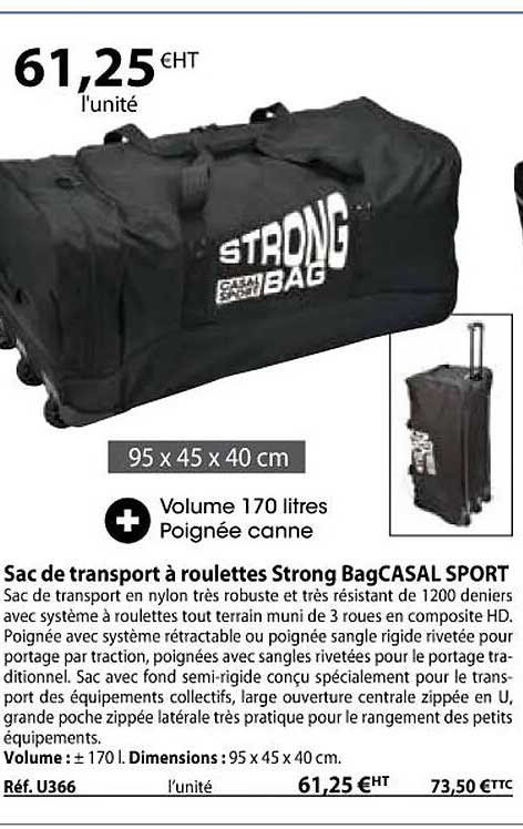 sac de transport à roulettes strong bag casal sport