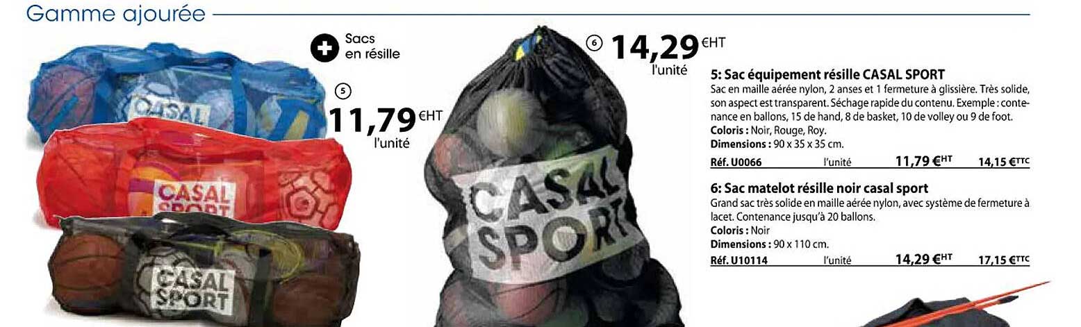 sac équipement résille casal sport, sac matelot résille noir casal sport