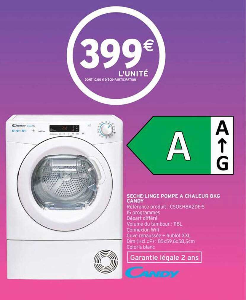 sèche-linge pompe à chaleur 8kg candy