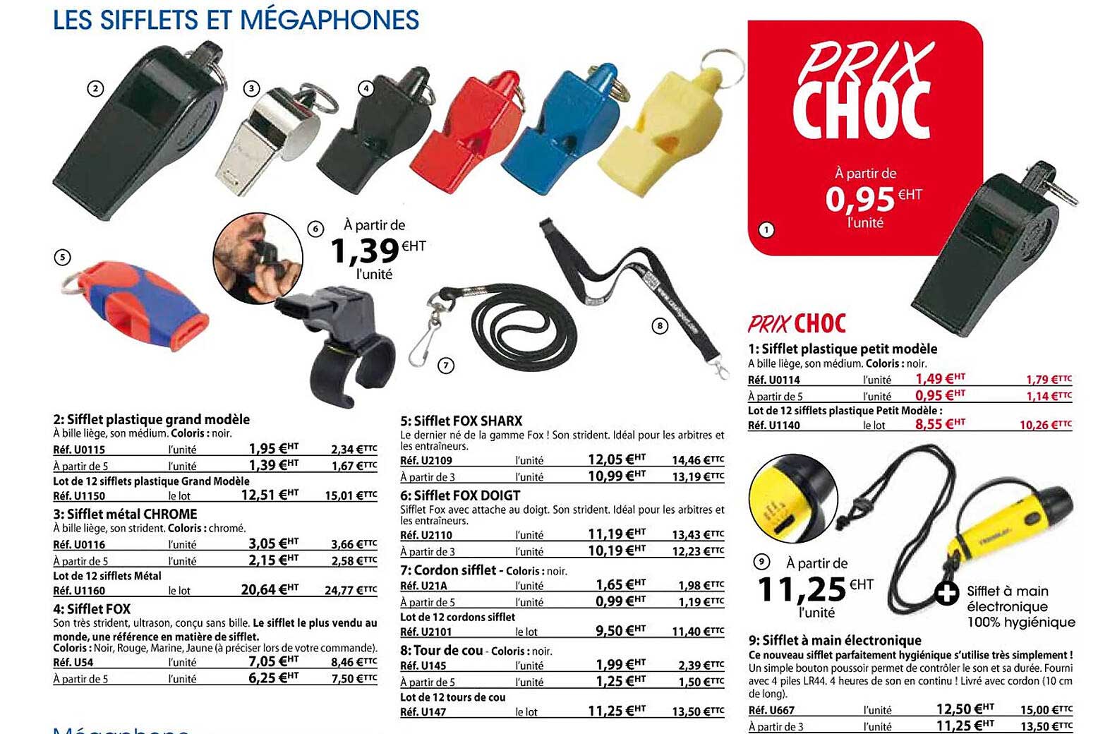 sifflet plastique grand modèle, sifflet métal chrome, sifflet fox, sifflet fox sharx, sifflet fox doigt, cordon sifflet, tour de cou, sifflet plastique petit modèle, sifflet à main électronique