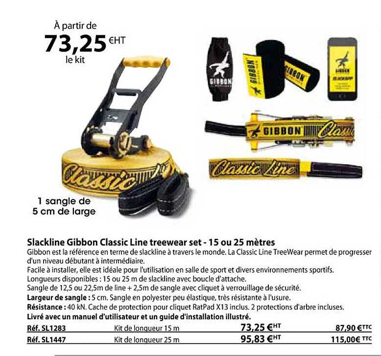 Slackline Gibbon Classic Line Treewear Set - 15 Ou 25 Mètres
