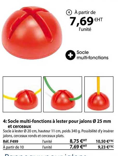socle multifonctions à lester pour jalons ø 25 mm et cerceaux