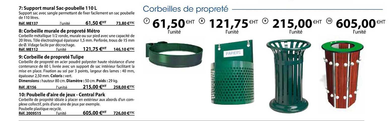 support mural sac-poubelle 110l, corbeille murale de propreté métro, corbeille de propreté tulipe, poubelle d'aire de jeux - central park