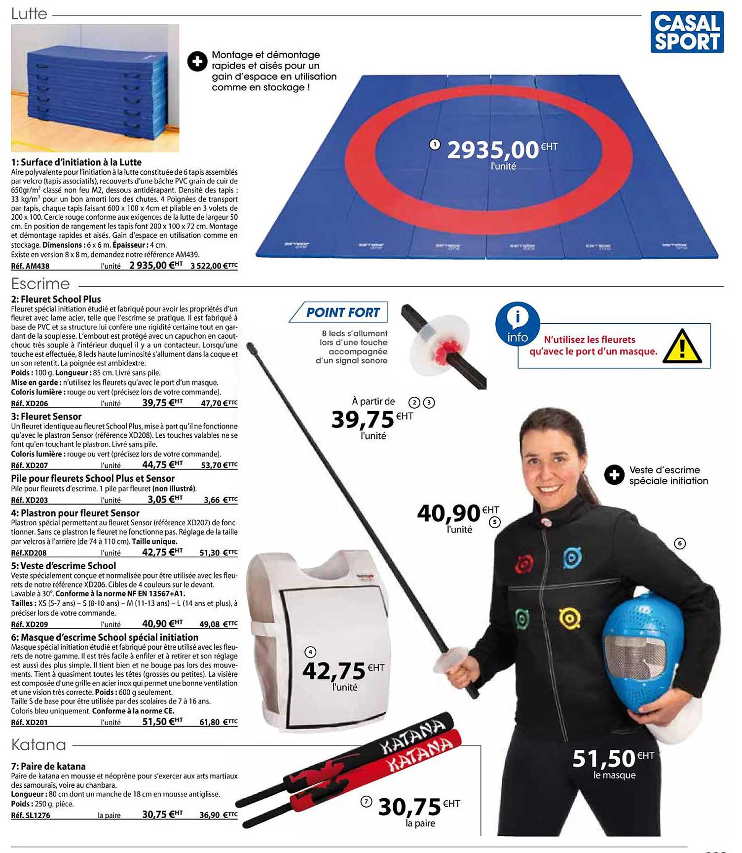 surface d'initiation à la lutte, fleuret school plus, fleuret sensor, plastron pour fleuret sensor, veste d'escrime school, masque d'escrime school spécial initiation