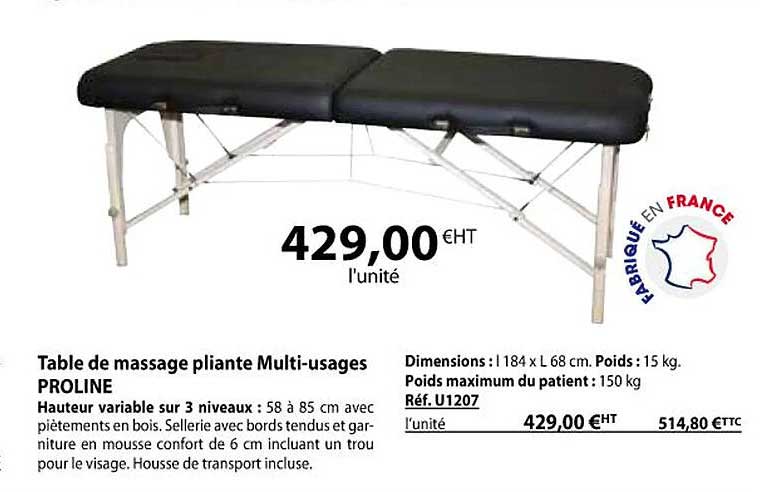 table de massage pliante multi-usages proline