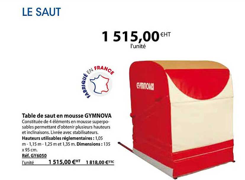 table de saut en mousse gymnova