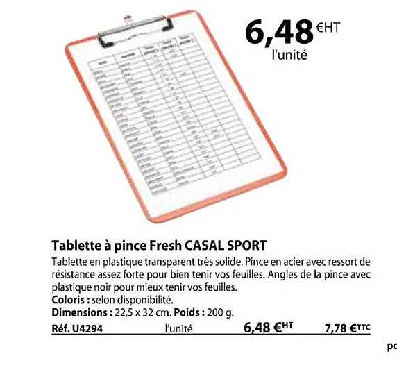 tablette à pince fresh casal sport