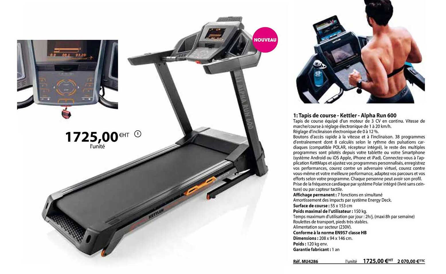 tapis de course - kettler - alpha run 600