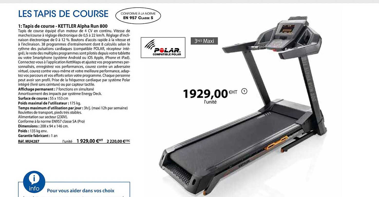 tapis de course - kettler alpha run 800