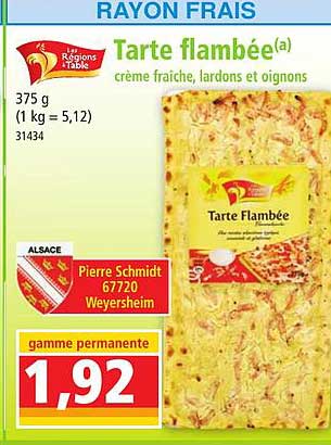 tarte flambée crème fraîche, lardons et oignons les régions à table