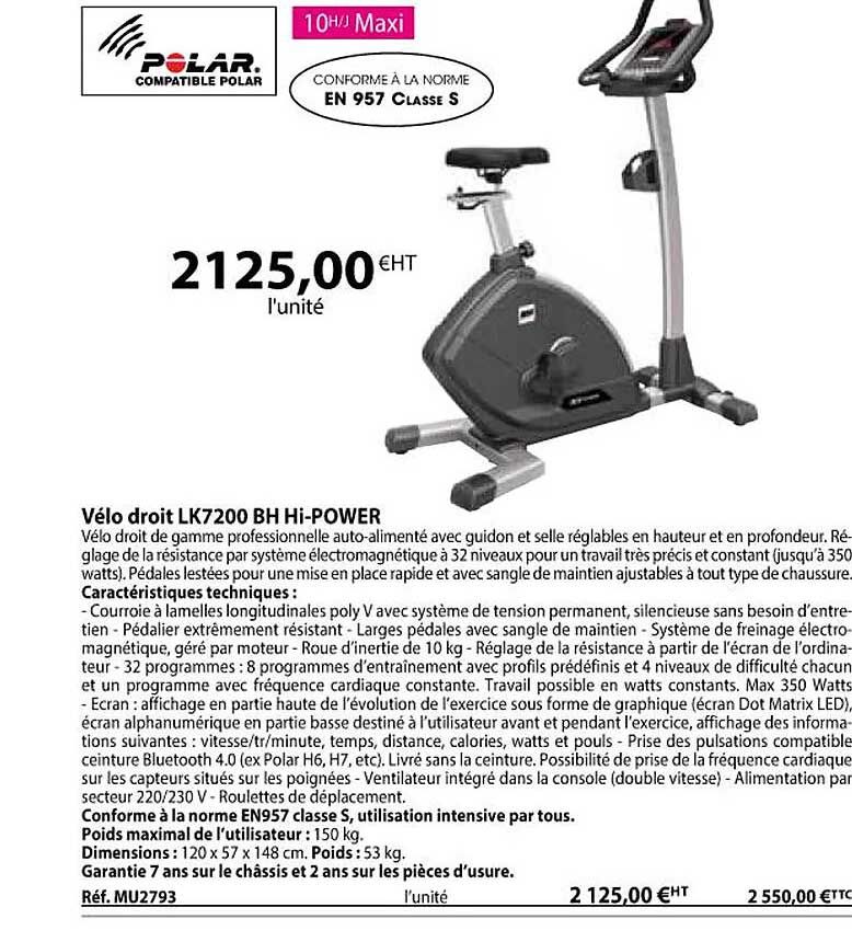 vélo droit lk7200 bh hi-power