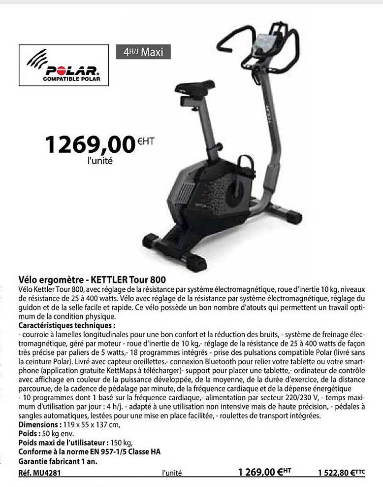 Vélo Ergomètre - Kettler Tour 800