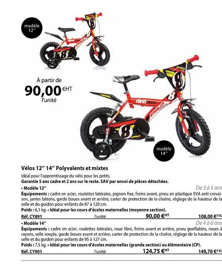vélos 12" 14" polyvalents et mixtes