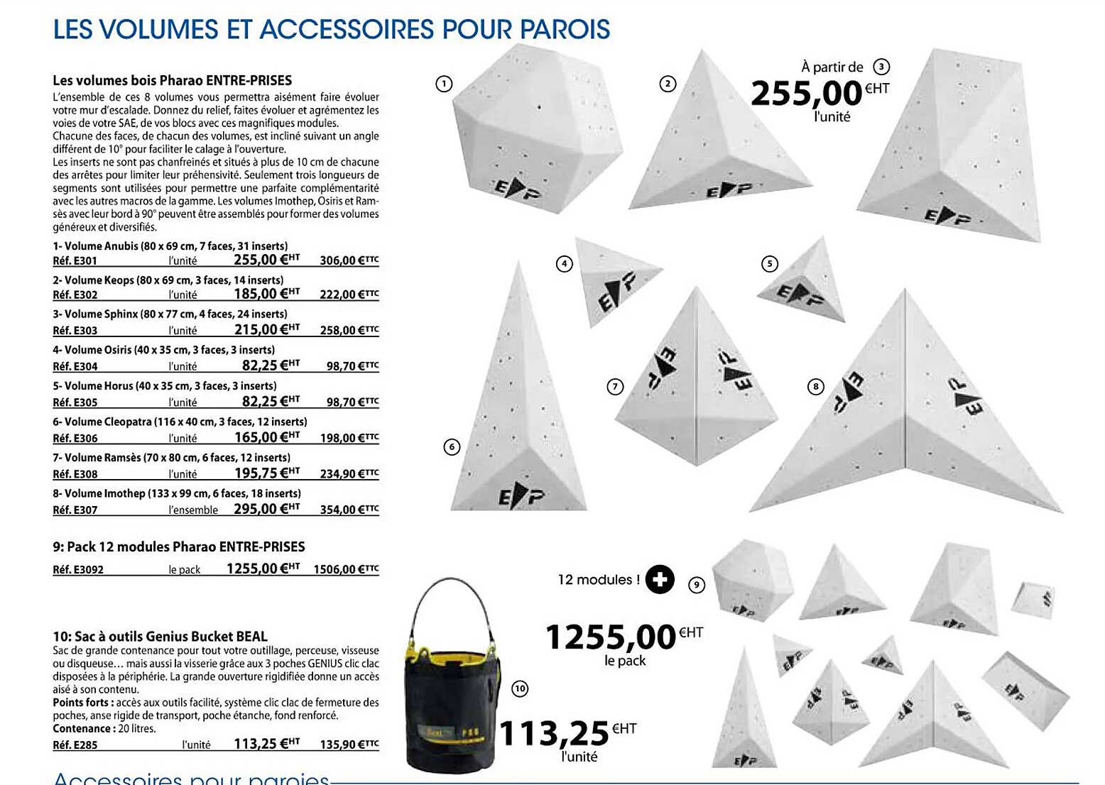 volume anubis, volume keops, volume sphinx, volume osiris, volume horus, volume cleopatra, volume ramsès, volume imothep, pack 12 modules pharao entre-prises, sac à outils genius bucket beal
