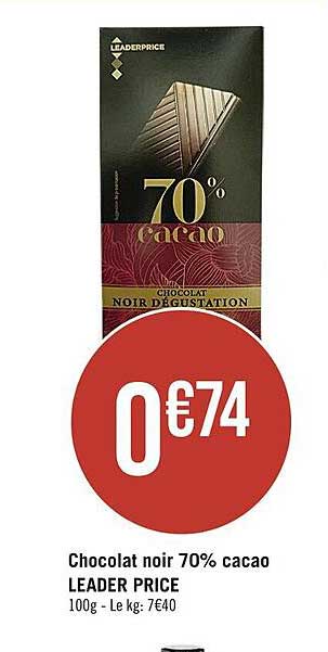 chocolat noir 70% cacao leader price