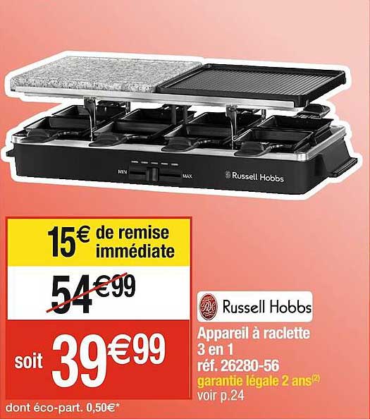 appareil à raclette 3 en 1 russell hobbs