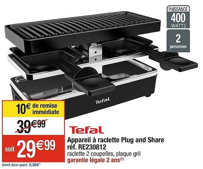appareil à raclette plug and share tefal